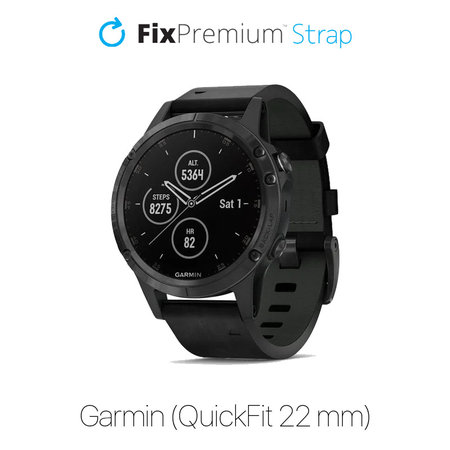 FixPremium - Bracelet en cuir pour Garmin (QuickFit 22mm), noir