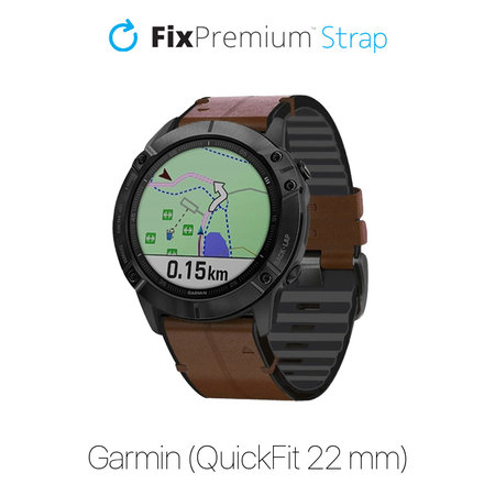 FixPremium - Bracelet en cuir pour Garmin (QuickFit 22 mm), marron