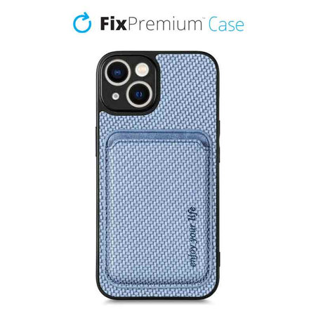 FixPremium - Étui Carbon s MagSafe Wallet pour iPhone 13 & 14, bleu