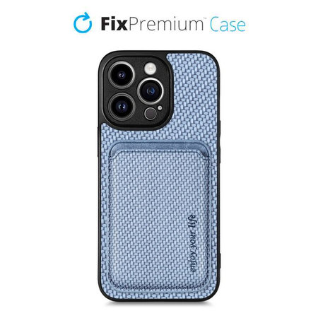 FixPremium - Étui Carbon s MagSafe Wallet pour iPhone 13 Pro, bleu