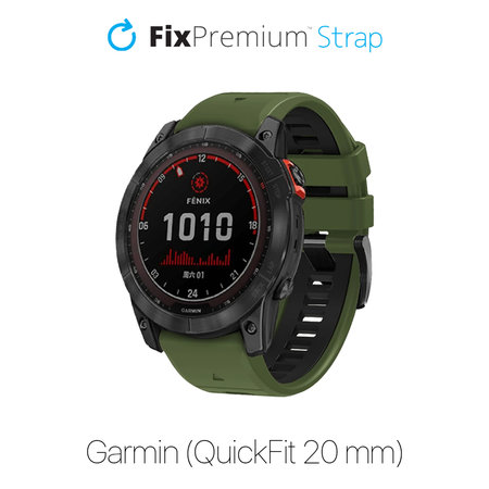 FixPremium - Bracelet silicone bicolore pour Garmin (QuickFit 20mm), vert foncé