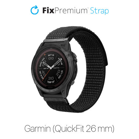 FixPremium - Sangle en nylon pour Garmin (QuickFit 26mm), noir