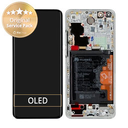 Huawei P40 Pro - LCD Displej + Dotykové Sklo + Rám + Batéria + Senzor Odtlačku Prsta (Ice White, Silver Frost) - 02353PJK Genuine Service Pack